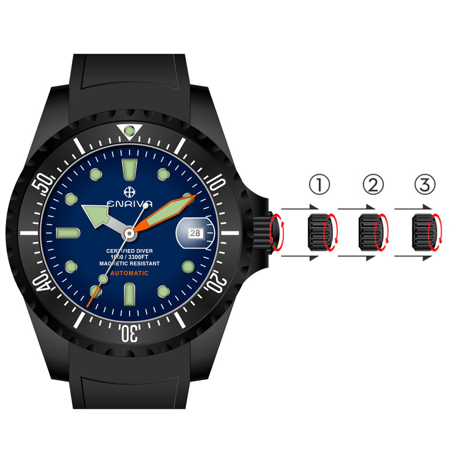 ENRIVA Men's Automatic 1000m Pro Dive Mens Watch Rotating Ceramic Bezel Diving Watches for Men-Blue