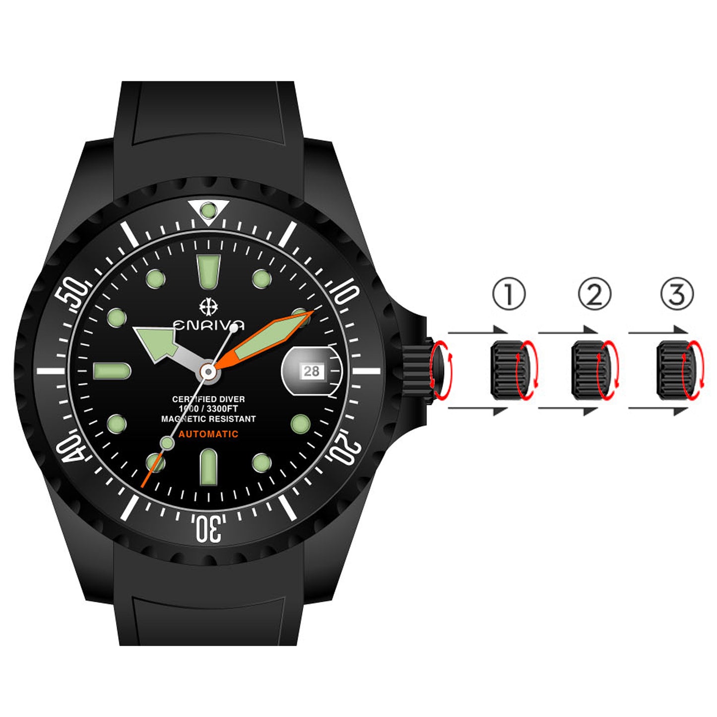 ENRIVA Men's Automatic 1000m Pro Dive Mens Watch Rotating Ceramic Bezel Diving Watches for Men-Black