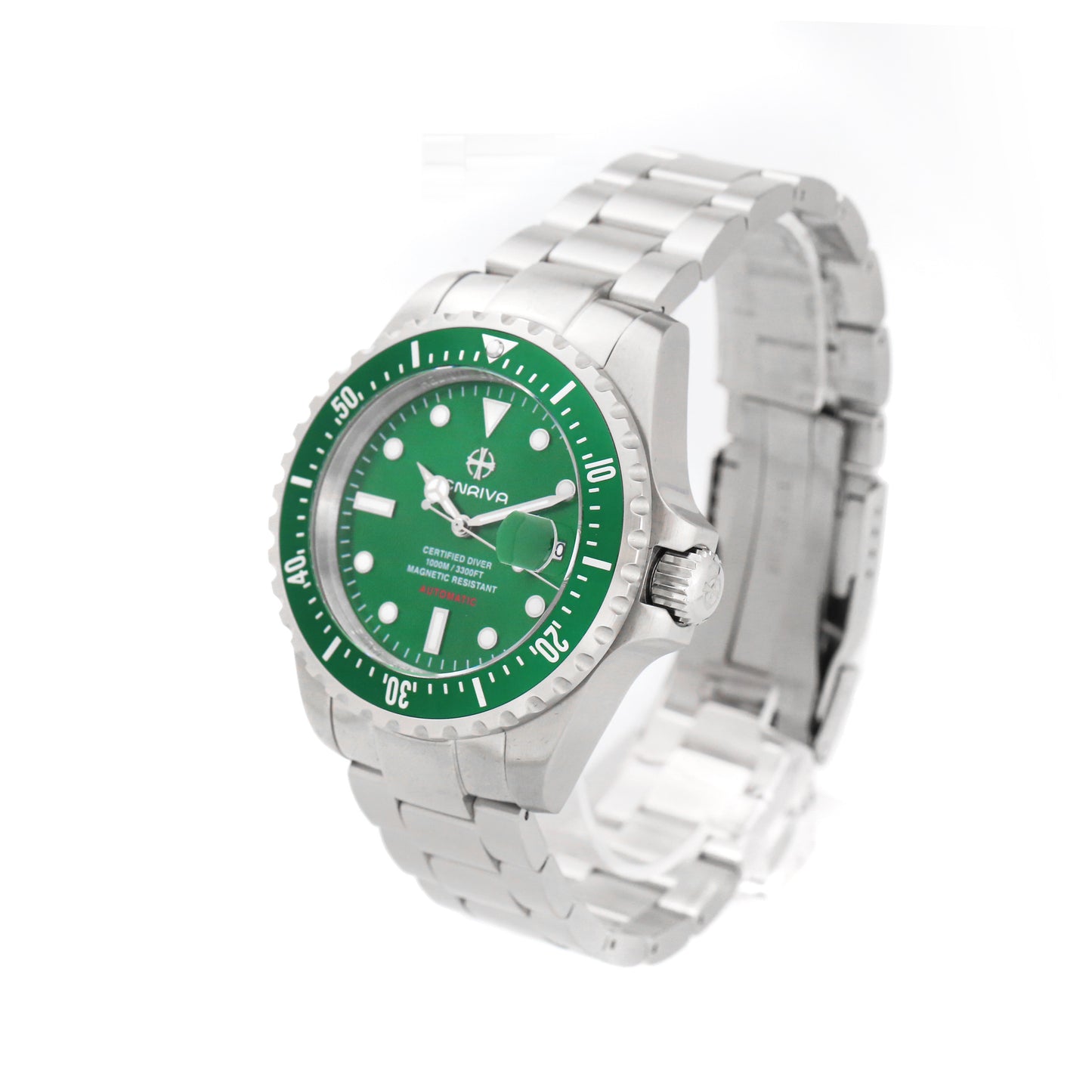 ENRIVA Men's 1000m Automatic Pro Diver Watch Aluminium Bezel Diving Watches Self-Wind Professional Diver Watches for Men-Green