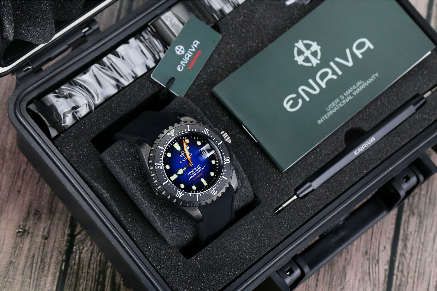 ENRIVA Men's Automatic 1000m Pro Dive Mens Watch Rotating Ceramic Bezel Diving Watches for Men-Blue